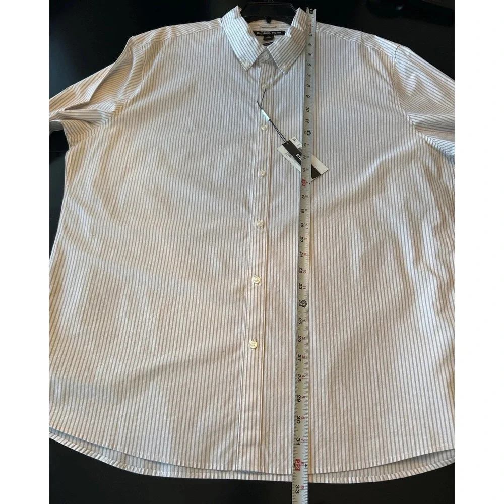 New Michael Kors Button Down Shirt 2XL Beige Stripe Cotton Elastane Stretch - Picture 11 of 13